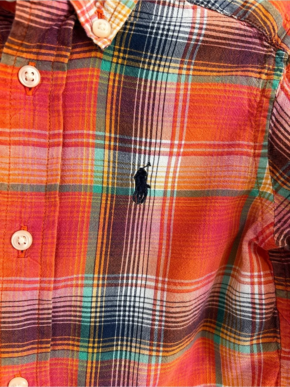 Plaid Button-Down Shirt - Orange Multi